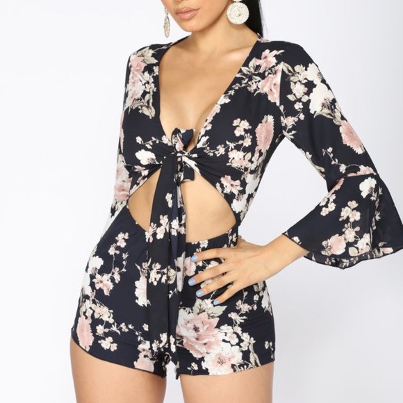 Fashion Nova Pants - FashionNova Floral Romper - Navy